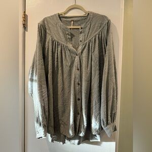 Free People Textured Green Button Down Shirt